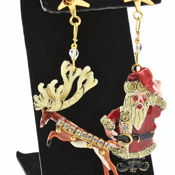 Fun Lunch At Ritz  Enamel Santa Klaus Reindeer Christmas Tree Holiday Set - Picture 12 of 16